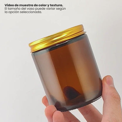 270ml - Miami Vaso de vidrio con rosca para velas - Frasco Ámbar con tapa dorada