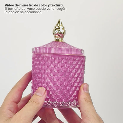 300ml - París Vaso de lujo de vidrio para velas Azul Pastel - Frasco Rosa Claro Pink Pastel con Oro