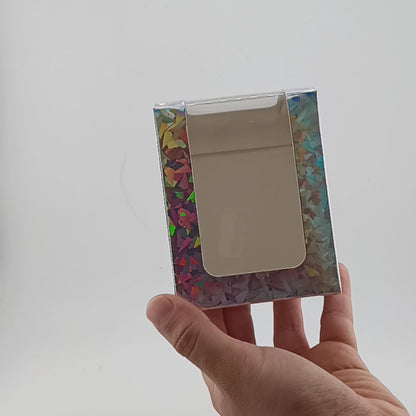 Caja Decorativa Cuadrada para Velas – Plateada - Patrón de Triángulos Brillantes con Ventana Transparente | Chica 8x10 cm