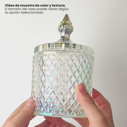 600ml - París Vaso de lujo de vidrio para velas - Frasco Tornasol Brillante con Oro