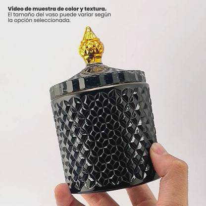 300ml - París Vaso de lujo de vidrio para velas - Frasco Negro con Oro