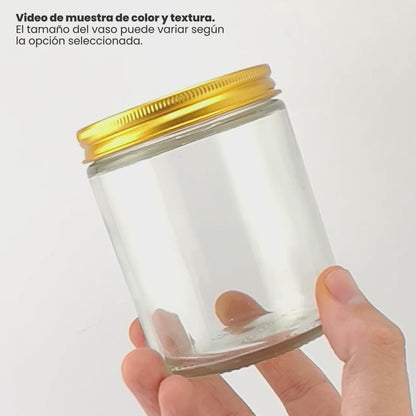270ml - Miami Vaso de vidrio con rosca para velas - Frasco Transparente con tapa dorada