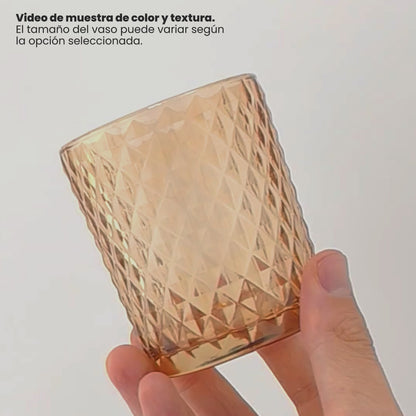 210ml - Mónaco Vaso de Vidrio diseño Diamante - Frasco para Velas - Ámbar Champagne Transparente