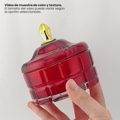 270ml - Cannes Vaso de lujo de vidrio para velas Rojo Vino Tinto - Frasco de Vidrio Rojo Cereza con Oro