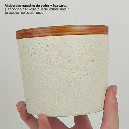590ml - Carrara Vaso de Concreto para velas con Tapa de Madera - Frasco Blanco