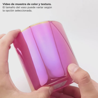 560ml - Mónaco Vaso de Vidrio para Velas - Rosa Flamingo Tornasol Pink Arcoíris Brillante