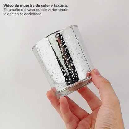 300ml - Mónaco Vaso de vidrio para velas - Plata - Frasco Metálico con Salpicaduras