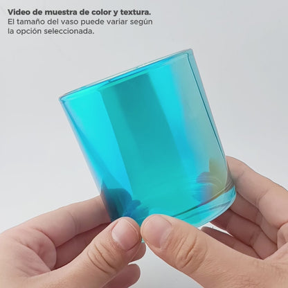 300ml - Mónaco Vaso de Vidrio para Velas - Azul Claro Tornasol Arcoíris Transparente