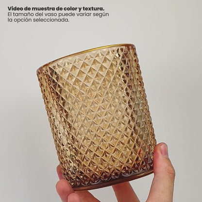 700ml - Paris Vaso de Vidrio con diseño Diamante - Frasco para Velas - Ámbar Transparente con Oro