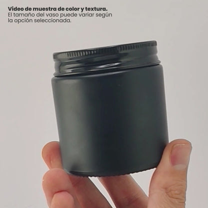 130ml - Miami Vaso de vidrio con rosca para velas - Frasco Negro con tapa negra