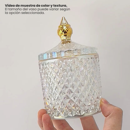 300ml - París Vaso de lujo de vidrio para velas - Frasco Tornasol Brillante con Oro