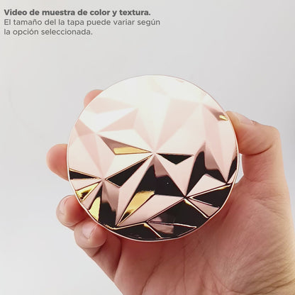 Tapa de Aluminio XS para vasos de velas - Diseño Diamantado - Tapa para Vela Color Oro Rosado Metálico