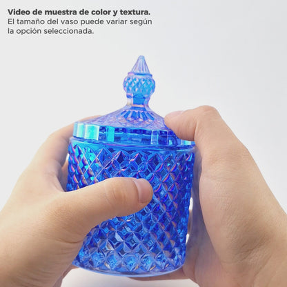 300ml - París Vaso de lujo de vidrio para velas - Frasco Azul Morado Arcoiris Tornasol