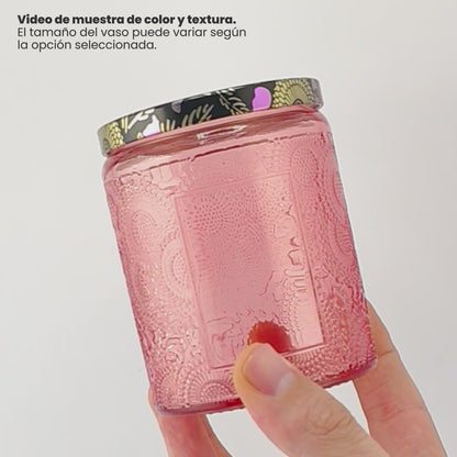 250ml - Londres Vaso de vidrio para velas - Frasco Rosa con Relieve