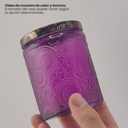 250ml - Londres Vaso de vidrio para velas - Frasco Morado Relieve