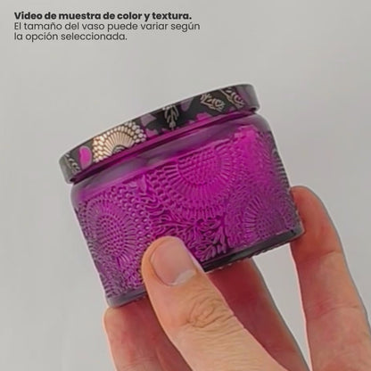 140ml - Londres Vaso de vidrio para velas - Frasco Morado Relieve