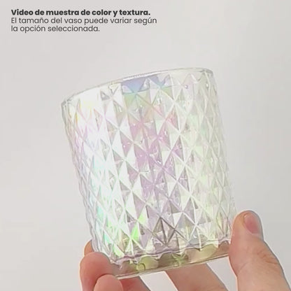 210ml - Mónaco Vaso de Vidrio con diseño Diamante - Frasco para Velas - Tornasol Transparente
