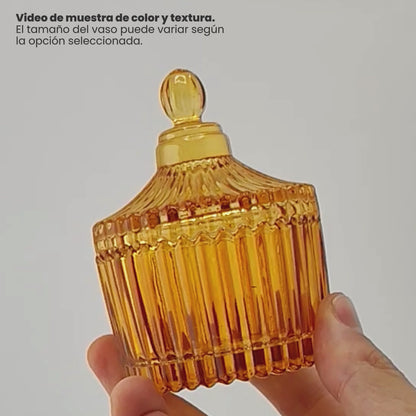 85ml - Versalles Vaso de Lujo de Vidrio para Velas - Frasco para Velas - Ámbar Brillante