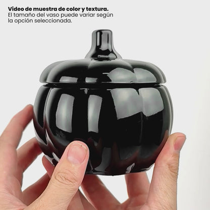 560ml - Calabaza de Vidrio para Velas - Vaso Decorativo para Halloween - Frasco Negro Brillante
