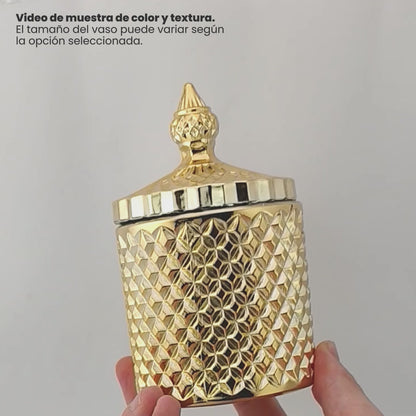 300ml - París Vaso de lujo de vidrio para velas - Frasco Dorado Metálico