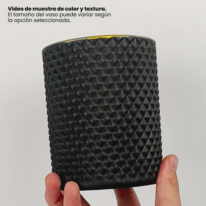 700ml - París Vaso de Vidrio con diseño Diamante - Frasco para Velas - Negro Mate con Oro