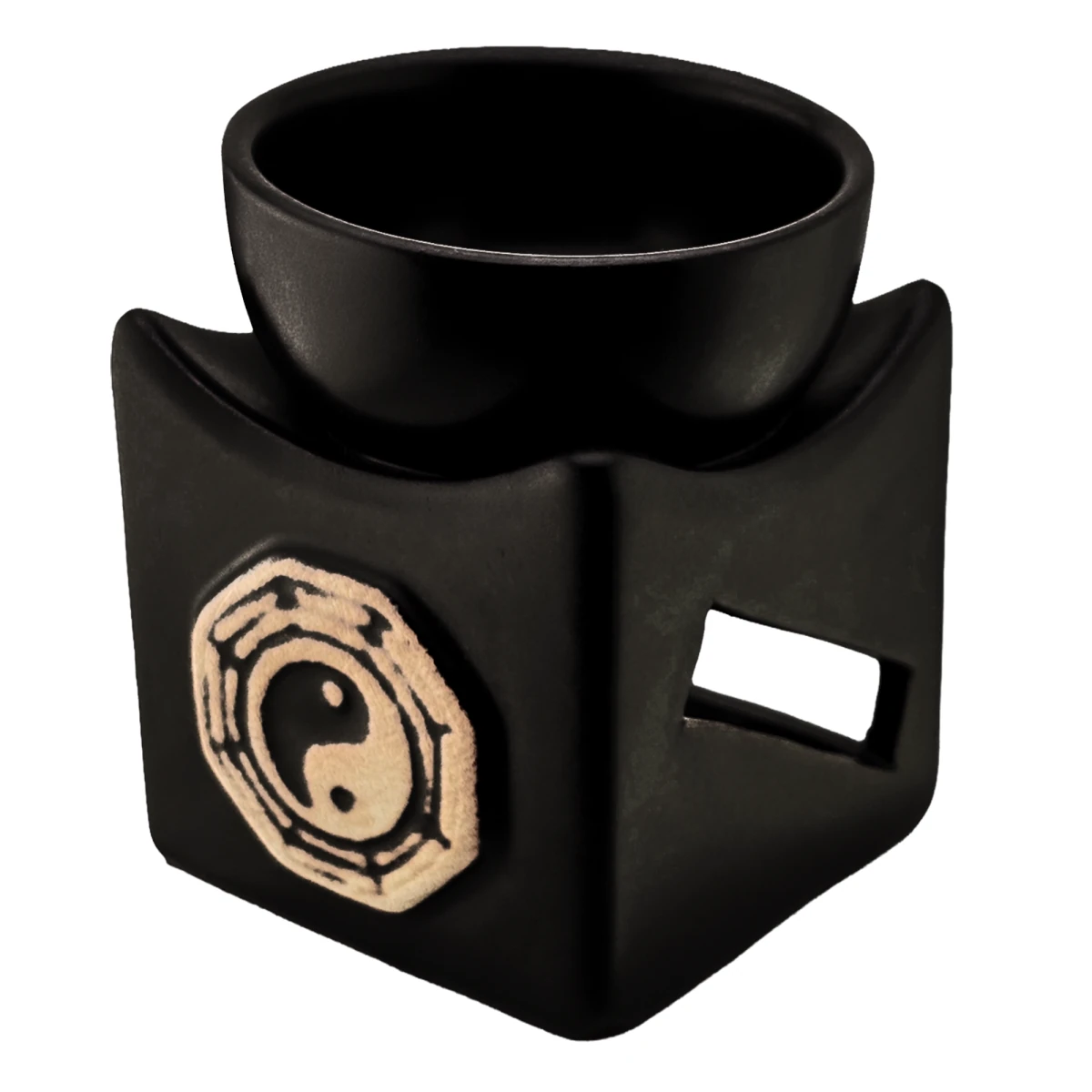 Quemador de Cera Cuadrado - Fundidor de Cerámica para Wax Melts - Negro Mate con Diseño Yin Yang - Candle Craft