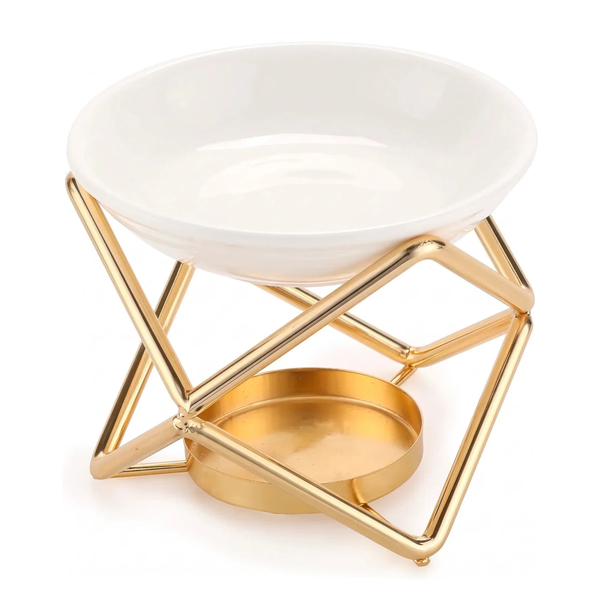 Quemador de Cera para Wax Melts - Calentador de Cera Aromática con Plato de Cerámica - Dorado - Diseño Geométrico - Candle Craft