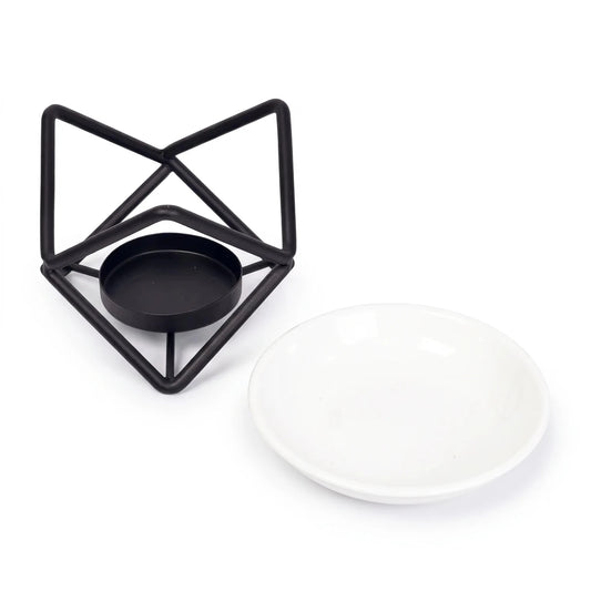Quemador de Cera para Wax Melts - Calentador de Cera Aromática con Plato de Cerámica - Negro - Diseño Geométrico - Candle Craft