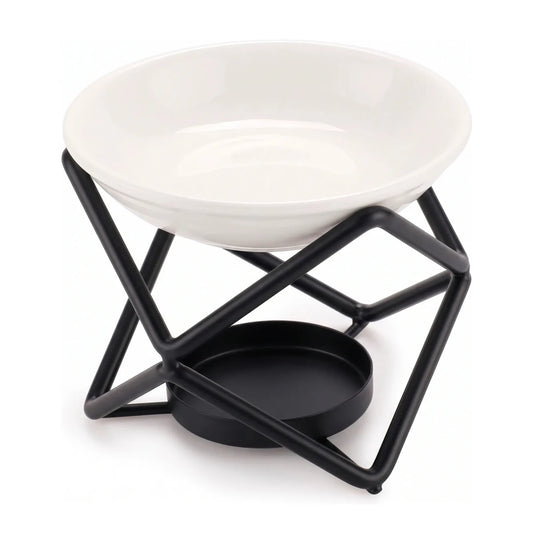 Quemador de Cera para Wax Melts - Calentador de Cera Aromática con Plato de Cerámica - Negro - Diseño Geométrico - Candle Craft