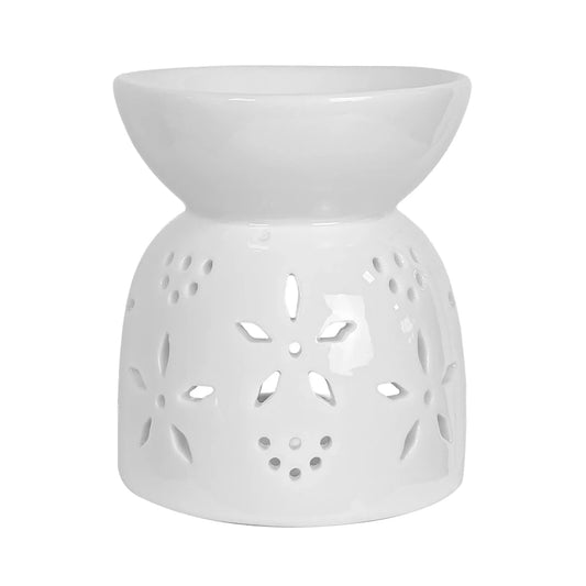 Quemador de Cera para Wax Melts - Calentador de Cera Aromática de Cerámica - Blanco - Diseño Flor Noche Buena - Candle Craft