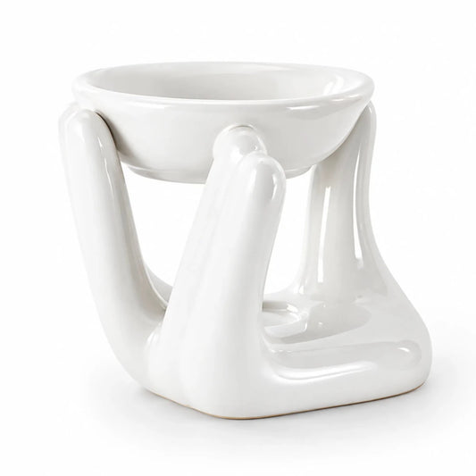 Quemador de Cera para Wax Melts - Calentador de Cera Aromática de Cerámica - Blanco - Diseño Mano - Candle Craft
