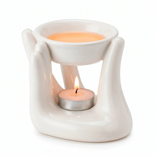 Quemador de Cera para Wax Melts - Calentador de Cera Aromática de Cerámica - Blanco - Diseño Mano - Candle Craft