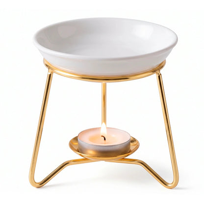 Quemador de Cera para Wax Melts - Calentador de Cera Aromática de Cerámica - Dorado - Diseño Trípode - Candle Craft