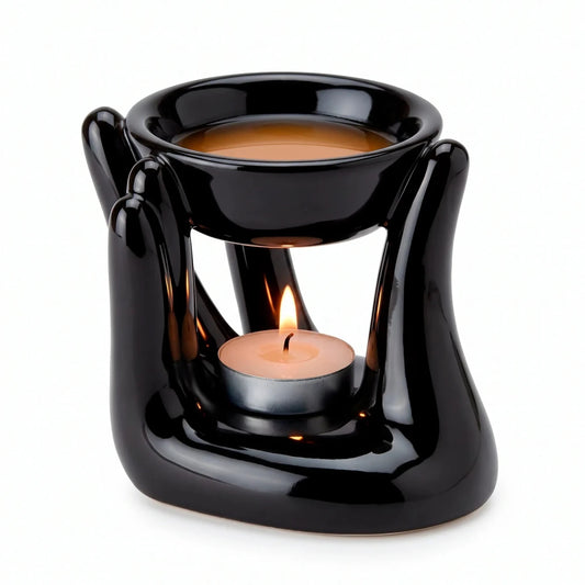Quemador de Cera para Wax Melts - Calentador de Cera Aromática de Cerámica - Negro - Diseño Mano - Candle Craft