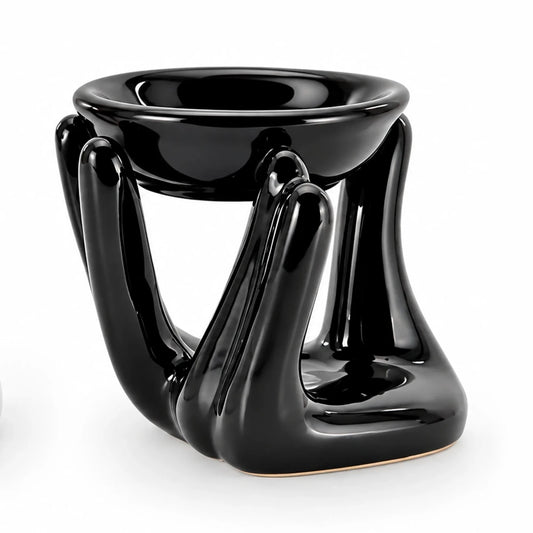 Quemador de Cera para Wax Melts - Calentador de Cera Aromática de Cerámica - Negro - Diseño Mano - Candle Craft