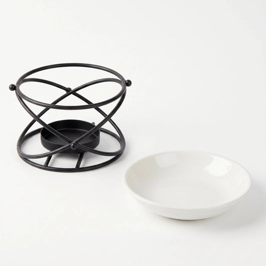 Quemador de Cera para Wax Melts - Calentador de Cera Aromática de Metal con Plato de Cerámica - Negro - Diseño Circular - Candle Craft