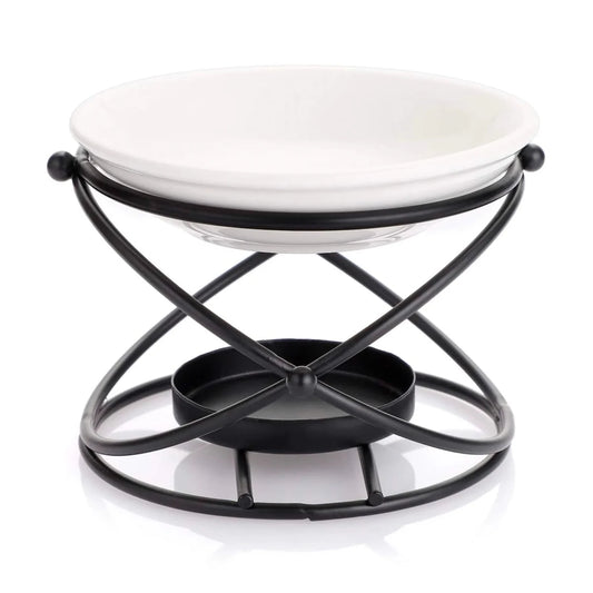 Quemador de Cera para Wax Melts - Calentador de Cera Aromática de Metal con Plato de Cerámica - Negro - Diseño Circular - Candle Craft