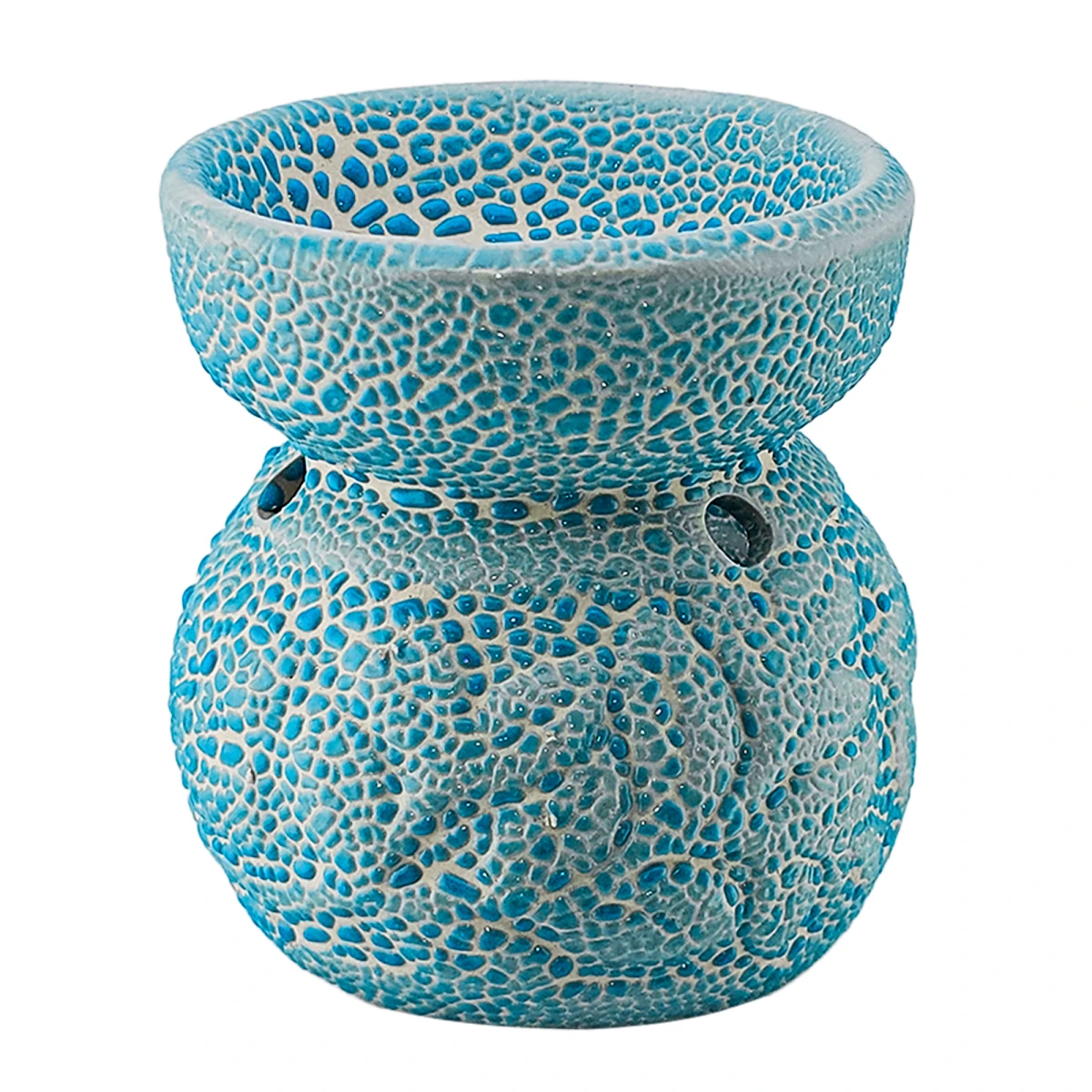 Quemador de Cera Redondo - Fundidor de Cerámica para Wax Melts - Azul Cielo con Relieve - Candle Craft
