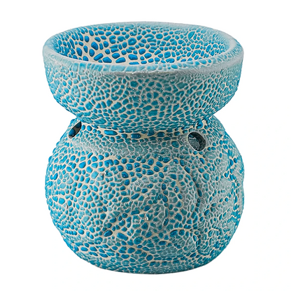 Quemador de Cera Redondo - Fundidor de Cerámica para Wax Melts - Azul Cielo con Relieve - Candle Craft