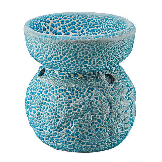 Quemador de Cera Redondo - Fundidor de Cerámica para Wax Melts - Azul Cielo con Relieve - Candle Craft