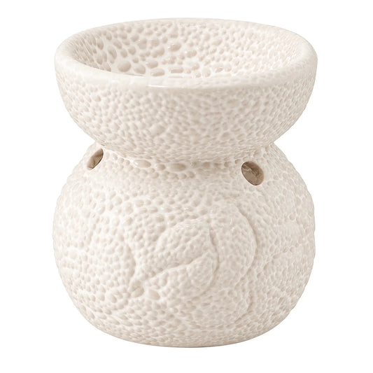 Quemador de Cera Redondo - Fundidor de Cerámica para Wax Melts - Blanco con Relieve - Candle Craft