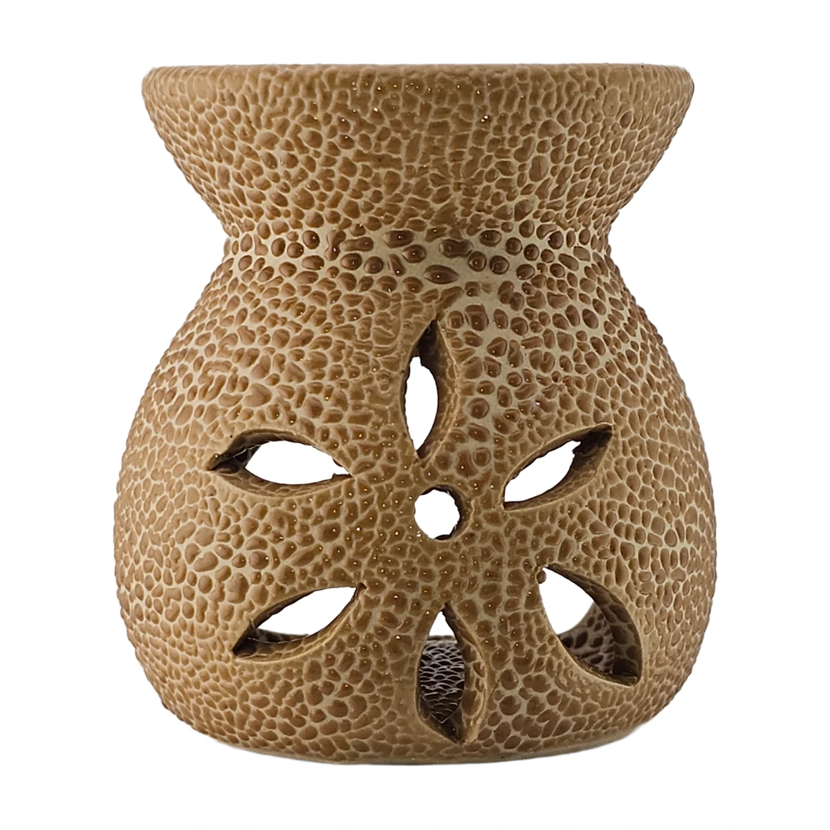 Quemador de Cera Redondo - Fundidor de Cerámica para Wax Melts - Café con Relieve - Diseño Flor - Candle Craft