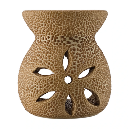 Quemador de Cera Redondo - Fundidor de Cerámica para Wax Melts - Café con Relieve - Diseño Flor - Candle Craft