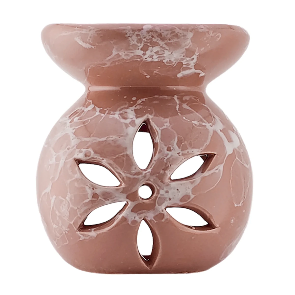 Quemador de Cera Redondo - Fundidor de Cerámica para Wax Melts - Rosa y Blanco - Diseño Flor - Candle Craft