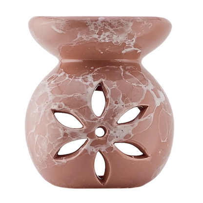 Quemador de Cera Redondo - Fundidor de Cerámica para Wax Melts - Rosa y Blanco - Diseño Flor - Candle Craft