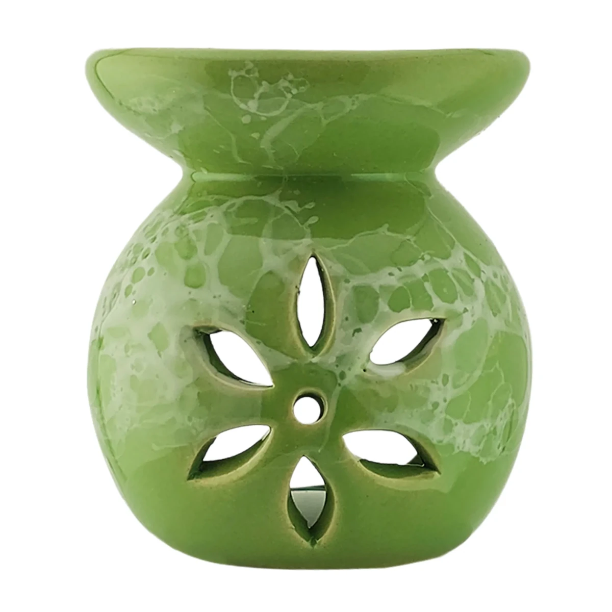 Quemador de Cera Redondo - Fundidor de Cerámica para Wax Melts - Verde y Blanco - Diseño Flor - Candle Craft