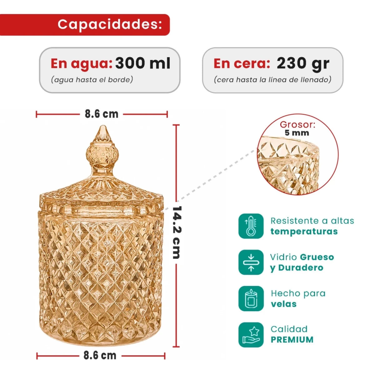 Set: 12 Piezas (2x 6 Colores) - 300ml - París Vaso de Lujo de Vidrio para Velas - Candle Craft
