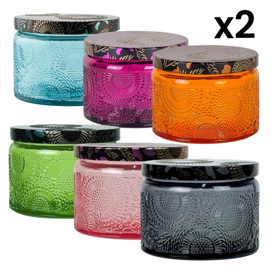 Set: 12 Piezas (2x 6 Colores con Relieve) - 140ml Londres - Frasco Vaso de vidrio para velas - Candle Craft