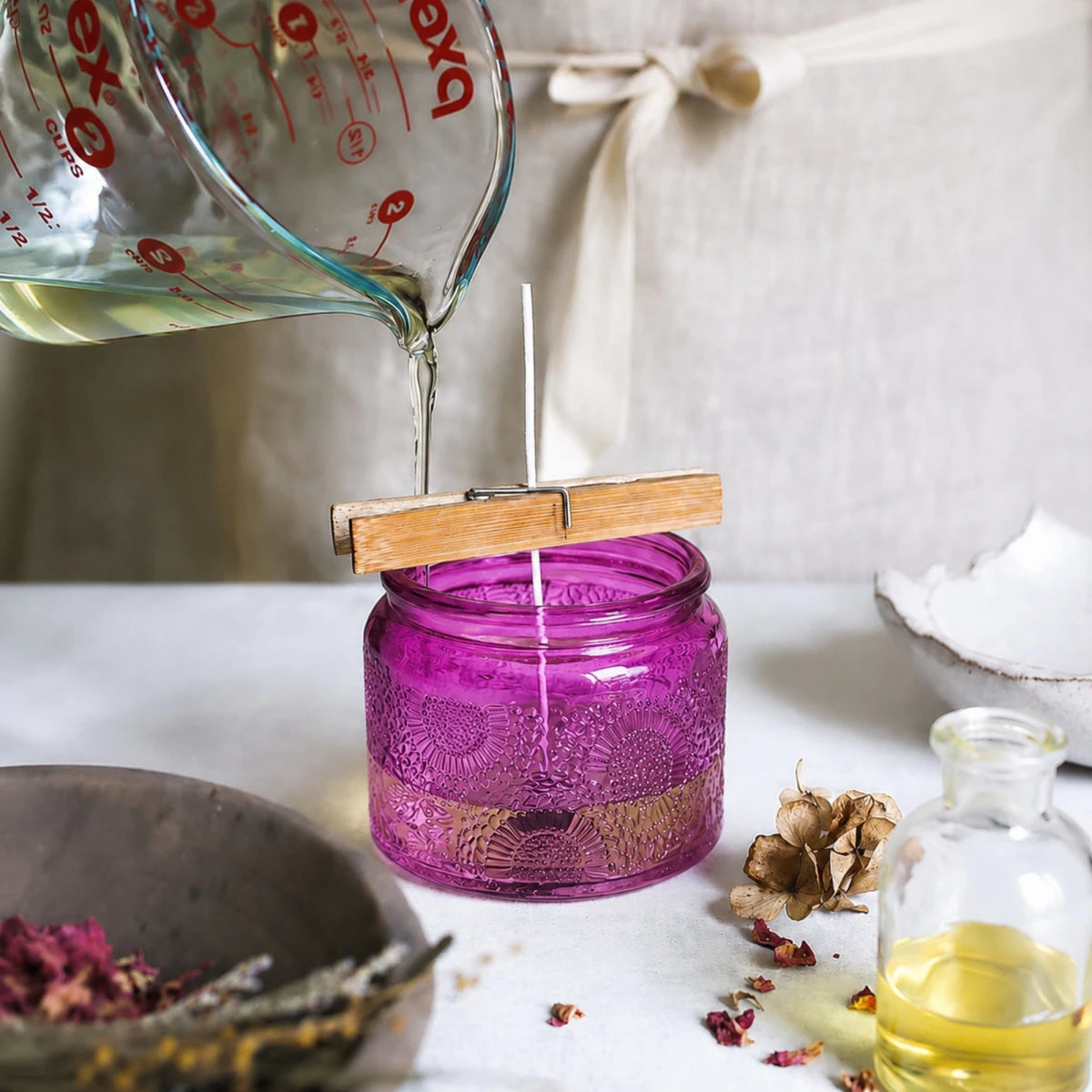 Set: 12 Piezas (2x 6 Colores con Relieve) - 140ml Londres - Frasco Vaso de vidrio para velas - Candle Craft