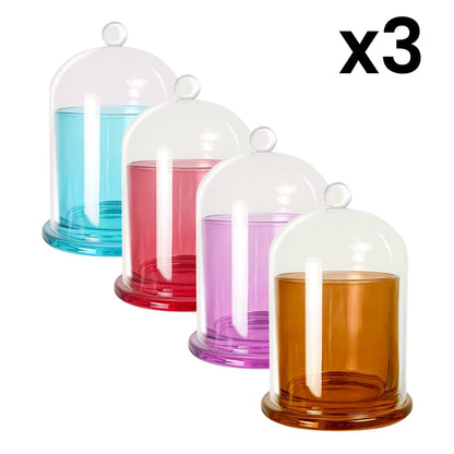 Set: 12 Piezas (3x 4 Colores Transparentes)210ml - Venecia - Vaso de Vidrio con Campana de vidrio - Candle Craft